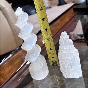2 crystal selenite towers /carved spiral